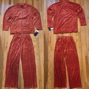 Vintage Men Adidas Orange Brick Velour Tracksuit Velvelt NWT Size S & XL